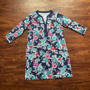 Land's End long sleeve navy and floral swimsuit coverup